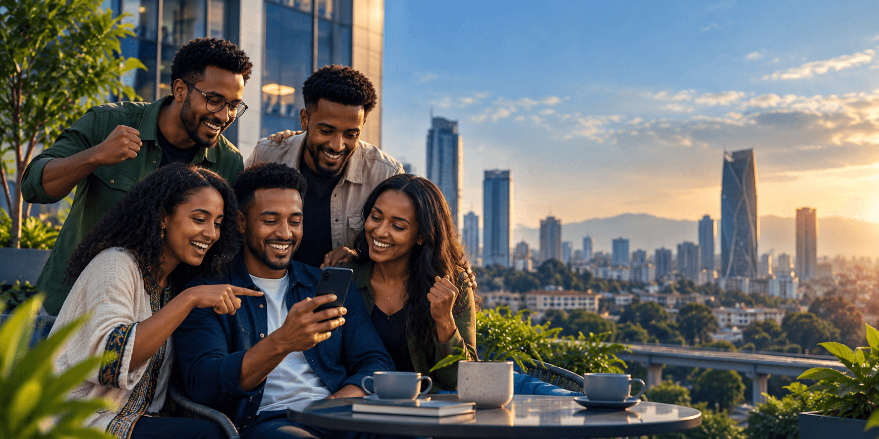 Ethiopian friends sharing an Equb moment